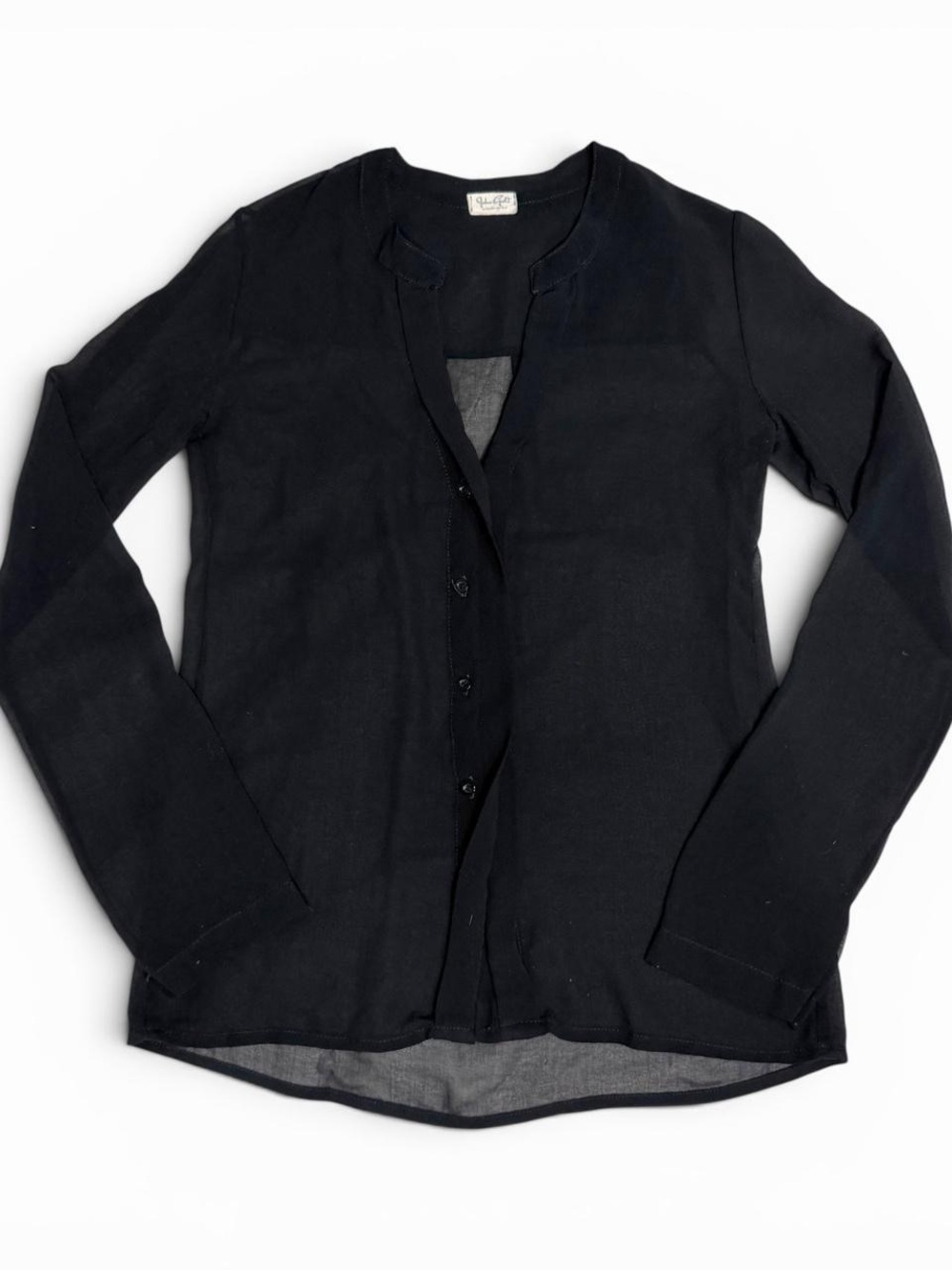 John Galt Black Sheer Mesh Longsleeve Button Up Shirt Blouse